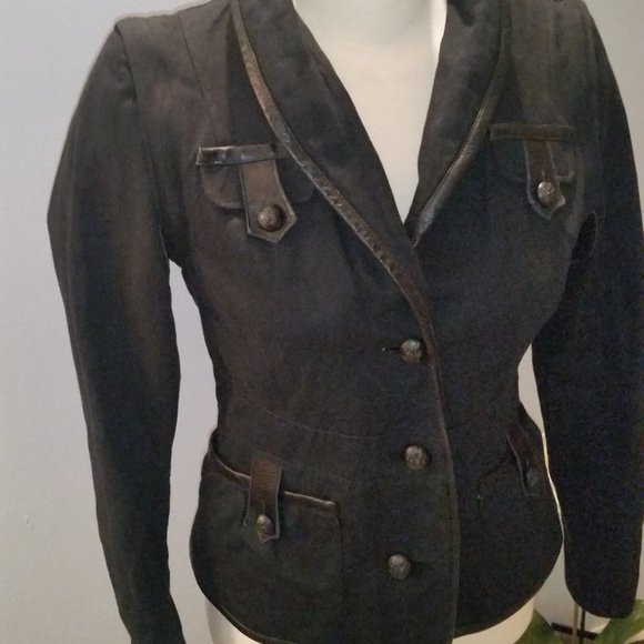 Mackage black military style jacket with leather trim EUC - Picture 2 of 12
